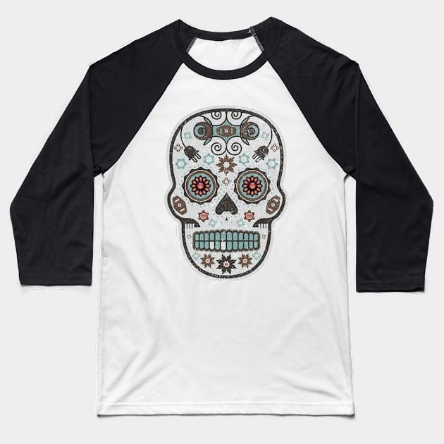 Rastro de Vida Mexican Sugar Skull Baseball T-Shirt by DanielLiamGill